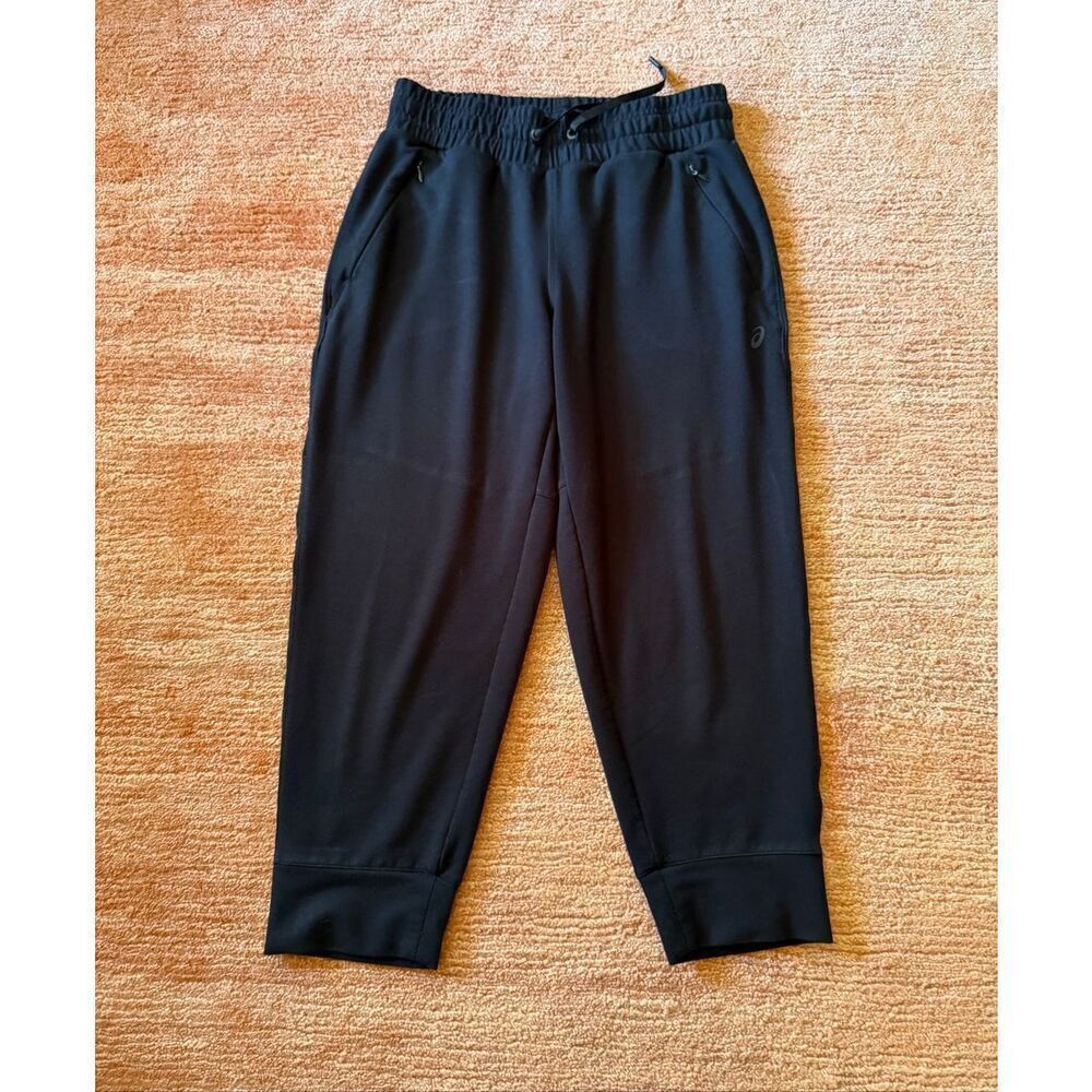 ASICS Women’s Black Cropped Joggers Stretch Athletic Tapered Pants M
